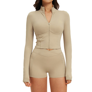 Conjunto Deportivo de Dos Piezas para Mujer Tz2539, Color Sólido, Cierre Frontal con Cremallera, Ropa Deportiva para Yoga, Running, Ropa Casual Activa - Product Image 1