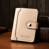 Desain Jahitan Vintage Terbaru Gaya Vertikal Kulit PU Lembut Mini Pendek Tahan Air untuk Kartu Kredit, Kartu ID, dan Dompet Pria