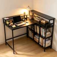 Bureau de jeu en forme de L noir avec support d'écran, étagères de rangement multi-niveaux, poste de travail d'ordinateur d'angle pour la maison et le bureau, idéal pour les étudiants