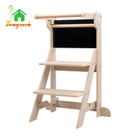 Tabouret d'appoint pliable en bois pour enfants - Design moderne avec barre de sécurité, tableau noir et pieds antidérapants, idéal pour la chambre