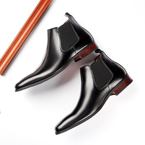 Botas <span class=keywords><strong>Chelsea</strong></span> de Tobillo de Cuero Genuino Británico para Hombre, Zapatos de Vestir Formales, Transpirables, con Punta en Pico y Doble Elástico - Product Image 2