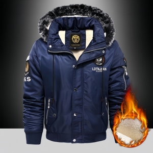 OEM Winter Unisex Cotton Thickened Hooded <b>Pilot</b> <b>Jacket</b> Youth Street Baseball Coat Soft Shell Fabric Geometric Hip Button Front - Product Image 2