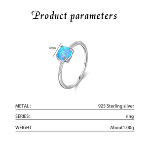 blue <b>Opal</b> <b>Ring</b> 925 Sterling <b>Silver</b> Prong Setting Rhodium Plated Women's Classic Engagement Gemstone <b>Ring</b> - Product Image 2