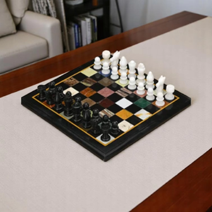 ARTESANÍA INN Mármol negro Cuadrado Multicolor 12 "Tablero de Ajedrez de piedra pulida Estilo de imitación antiguo 2 PCS Artesanías de piedra - Product Image 4