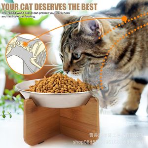 Nuevo soporte de madera para tazón de gato, tazón de comida de acero inoxidable, comedero para gatos, plato de comida para mascotas de bambú antideslizante, adecuado tanto para gatos como para - Product Image 3