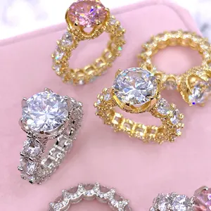 Couleur argent rond grande pierre coupe Cz anneaux bijoux pour femmes bijoux de fête anneaux glacés