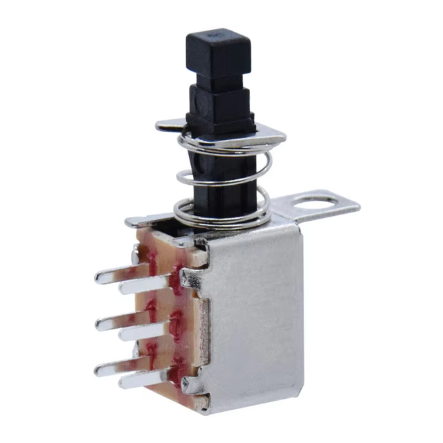 PS22F28 Straight Key Switch 6 Pin DIP 2P2T Self Locking Latching DPDT Push Button Switches Mounting Hole 12V 0.5A RoHS Certified