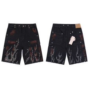 Venta al por mayor de alta calidad de peso pesado Hells Denim Jeans Shorts Diamond Jeans Pantalones Streetwear 100% algodón estrellas pantalones cortos para hombres - Product Image 2