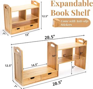 Rak Buku Meja Bambu Modern yang Dapat Diperluas dengan Bantalan Anti-Selip untuk Ruang Tamu & Hotel, Rak Penyimpanan Organizer - Product Image 5
