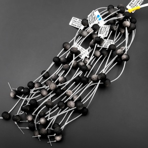 Perles rondes AAA sculptées à la main en argent naturel obsidienne météorite lune planète 8mm 10mm 12mm 14mm - Product Image 1