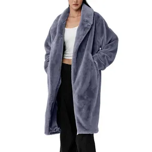 OEM custom silky-soft fluffy faux fur 100% polyester unisex style outwear tops long oversized look jackets coat for women