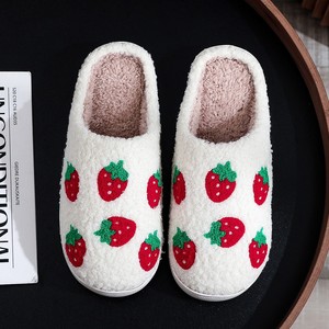 Embroidered Red Strawberry Design Indoor Outdoor Soft Winter Plush for <b>Slippers</b> Comfortable Home Logo New Fruit Pattern for Spri - Product Image 3