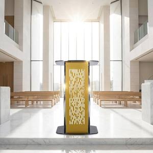<span class=keywords><strong>Pupitre</strong></span> moderne en verre incurvé doré pour église, <span class=keywords><strong>pupitre</strong></span> de scène professionnel, support de discours, podium de <span class=keywords><strong>mariage</strong></span> avec cadre de support chromé - Product Image 2