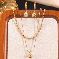 Ensemble de bijoux en acier inoxydable 304 plaqué or 18 carats, style simple, perles en acier pour femmes, pour un usage quotidien, accessoire de mode moderne