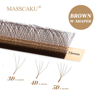 Extensions de cils 3D 4D 5D Marron W de nouvelle génération, longueurs mixtes, en cheveux synthétiques de qualité supérieure, tissage trèfle, cils Marron de MASSCAKU