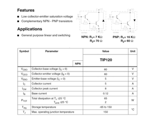 Bóng bán dẫn Công suất <span class=keywords><strong>TIP120</strong></span>-R 120 epitaxy Darlington NPN 5A 60 V hiệu suất cao 5 AMP 60 Volt <span class=keywords><strong>Transistor</strong></span> - Product Image 3