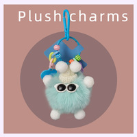 Lindo Monstruo Verde Esponjoso con Gafas de Sol y Gorro de Punto, Llavero de Peluche Kawaii, Colgante para Bolso, Alivio del Estrés, Regalo para Niñas, Wisteria