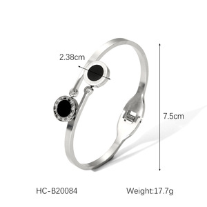 Ins ánh sáng sang trọng thép không gỉ trang sức 18K chân không mạ Dubai trắng đen vỏ dát fritillary mở Bangle Vòng đeo tay - Product Image 6