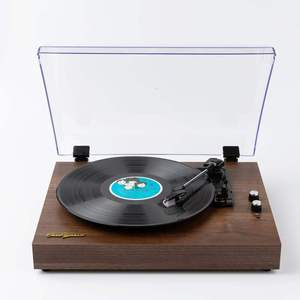 Tourne-disque vinyle rétro avec haut-parleur Bluetooth intégré, système audio HiFi, couvercle anti-poussière en acrylique, plateau en <span class=keywords><strong>bois</strong></span> pour la décoration de la maison - Product Image 4