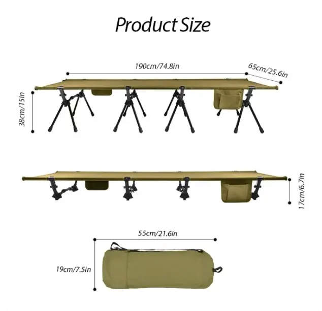 Multi-Soporte al aire libre altura ajustable EQUIPO DE Camping cuna de viaje cama plegable con bolsillo lateral cama de camping de aluminio