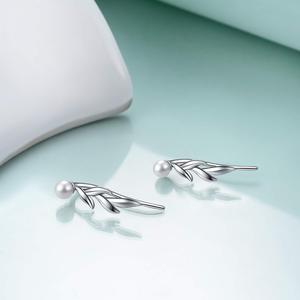 Boucles <span class=keywords><strong>d</strong></span>'oreilles en argent sterling 925 avec perle, style grimpant sur les feuilles, pour femmes - Product Image 4