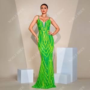 Vestido de Festa Feminino Verde com Lantejoulas de Um Ombro de Alta Qualidade Vestidos Sexy para Prom Fábrica Atacado Vestido de Noite - Product Image 3