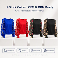 Chemisiers pour femmes VELAN Fashion Printemps Automne Fleurs Tissu polyester Dentelle Chemise à manches longues pour femmes