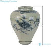 RZNA38-A chinois Antique dynastie Ming bleu et blanc peint à la main motif de fleurs urne en céramique porcelaine Pot de fleur prune Vase