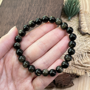 Mejor venta de oro brillo obsidiana pulsera raíz Plexo <span class=keywords><strong>Solar</strong></span> y tercer ojo Chakra pulsera regalo para él - Product Image 1