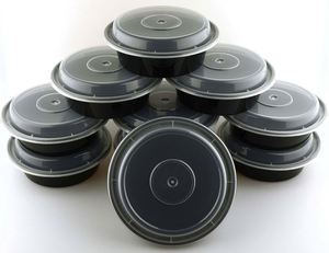 Food Grade PP Black Round <b>Stackable</b> Food <b>Storage</b> Bowls Disposable Plastic Meal Prep <b>Containers</b> with Lid - Product Image 3
