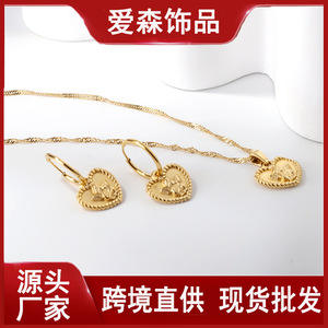 Conjunto de joyería de oro con forma de corazón para mujer, diseño de ángel, collar y aretes, conjunto de joyería fina para uso diario. - Product Image 2