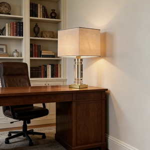 Роскошная настольная лампа с хрустальной колонной K9, золотистая металлическая основа, прикроватная лампа для спальни, гостиной, отеля, настольная лампа с тканевым абажуром - Product Image 3