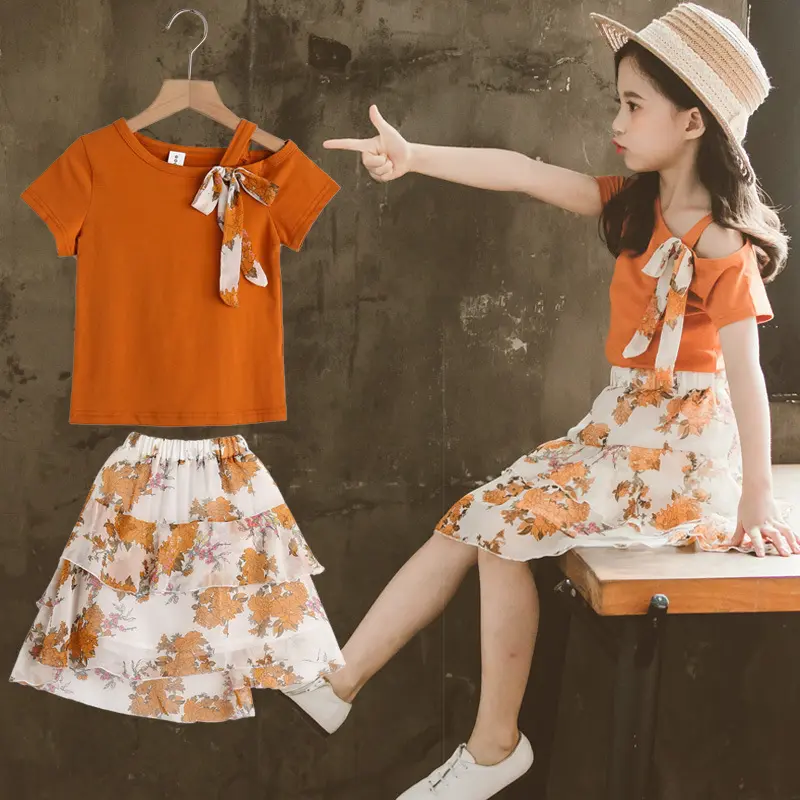 Kids Girl Clothes Summer 2020 New Beautiful Fashion Girls Clothing Floral Print Short Skirt Two-piece Wholesale Kids Clothes