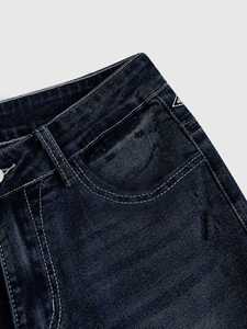 Jeans ajustados de mujer con elasticidad media, bordado cruzado en pantalones y cinturón, pantalones vaqueros de moda para mujer - Product Image 3