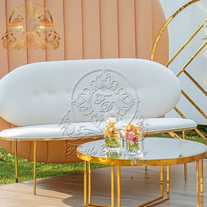 Bride and Groom <b>Gold</b> Lover Seater Stainless Steel Royal White Velvet Wedding <b>Sofa</b> - Product Image 1