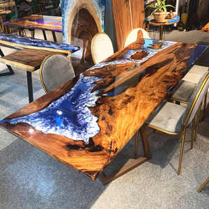 Tavolo da pranzo artigianale in resina epossidica di fiume con legno di Acacia naturale per 6 posti di alta qualità - Product Image 6