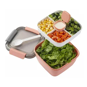 Bento tepsi salata sosu kase 3 bölmeli BPA içermeyen plastik salata yemek kutusu Toppings için ve aperatifler