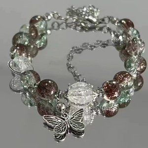 Pulseira Criativa Personalizada com Contas, Pingente de Cristal Vermelho e Pluma, Nova Pulseira Vintage para Mulheres, Acessórios de Corrente Elástica com Contas - Product Image 6