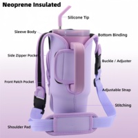 Housse de transport en néoprène personnalisée avec logo, poche zippée et bandoulière pour gobelet isotherme de 40 oz – Vente en gros
