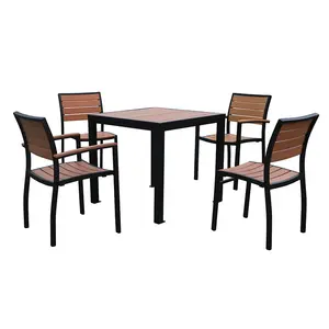 Dış mekan mobilyası yüksek kaliteli yemek seti plastik ahşap alüminyum masa ve sandalye açık