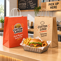 Sacs à hamburger en papier kraft imprimés flexo avec logo personnalisé, résistants aux fuites, avec poignées, pour la livraison de nourriture à emporter