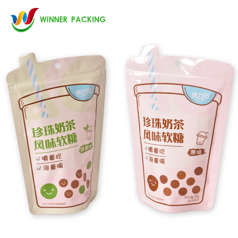 2024 hot sale chaoan factory price plastic polythene stand-up pouch with zipper for milk tea powder snacks sugar candy packing