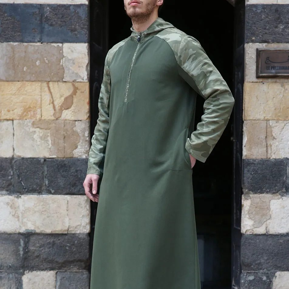 Đàn Ông Hồi Giáo Kaftan Hồi Giáo Với Túi Đứng Cổ Áo Dài Tay Áo Dây Kéo Jubba Thobe Dubai Trung Đông Đàn Ông Quần Áo 52-60 Keffiyeh