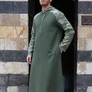 男性イスラムイスラム教徒カフタンポケットスタンドカラー長袖ジッパージュバトーベドバイ中東男性服52-60ケフィエ