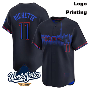 Maillot de baseball style City Connect des Blue Jays de Toronto 2025 # 11 Hauts de supporter personnalisés pour homme, brodés, avec motif dégradé Skyline, pour le jour du match - Product Image 1
