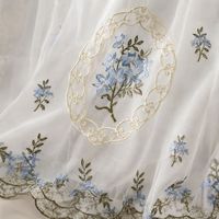 COSENNATUR Cortinas Transparentes Bordadas con Medallón Floral Ovalado Azul, Panel de Voile Botánico con Bolsillo para Barra, Venta al por Mayor OEM ODM