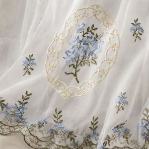 COSENNATUR Rideaux Voilages Brodés Ovale Floral Bleu à Motifs Botaniques avec Passe-Tringle, Panneau en Voile OEM ODM Vente en Gros - Product Image 3
