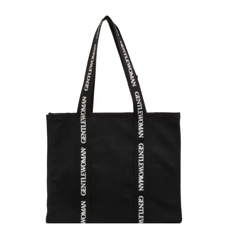 Impression personnalisée logo cousu carré noir poids lourd sac sacs à bandoulière femme personnalisé toile sacs fourre-tout