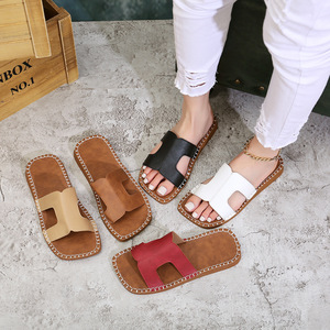 ashion Fashion Outgoing Soft Leather Comfortable Flat Womens Slippers Massage Bottom Hollow Simple Beach <b>Cool</b> Slippers231 231 - Product Image 2