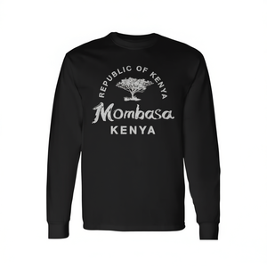 T-shirt a maniche lunghe Mombasa Kenya, design Safari Repubblica del Kenya, girocollo unisex, promozionale per adulti - Product Image 3